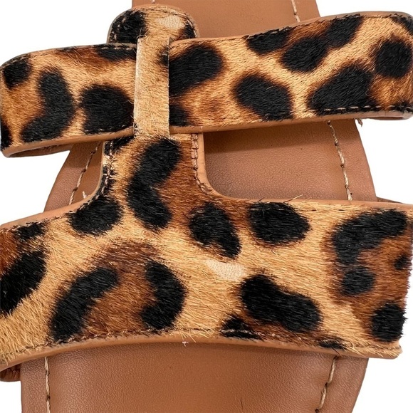 J. Crew Brown Leopard Print Calf Hair Slide Sandals Size 7 Women's - Picture 9 of 9